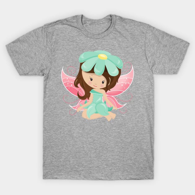 Forest Fairy, Cute Fairy, Brown Hair, Flowers T-Shirt by Jelena Dunčević